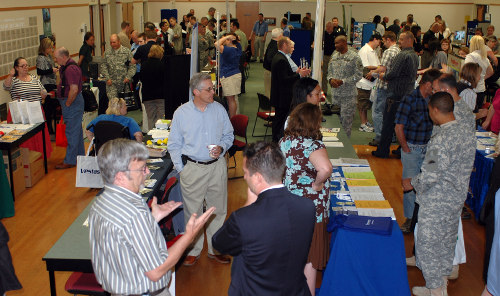 100626-A-9578-001-s Employers and Soldiers mingle at the 60-day Yellow Ribbon Career and Benefits Fair in Gregory Hall on the Clackamas Community College
