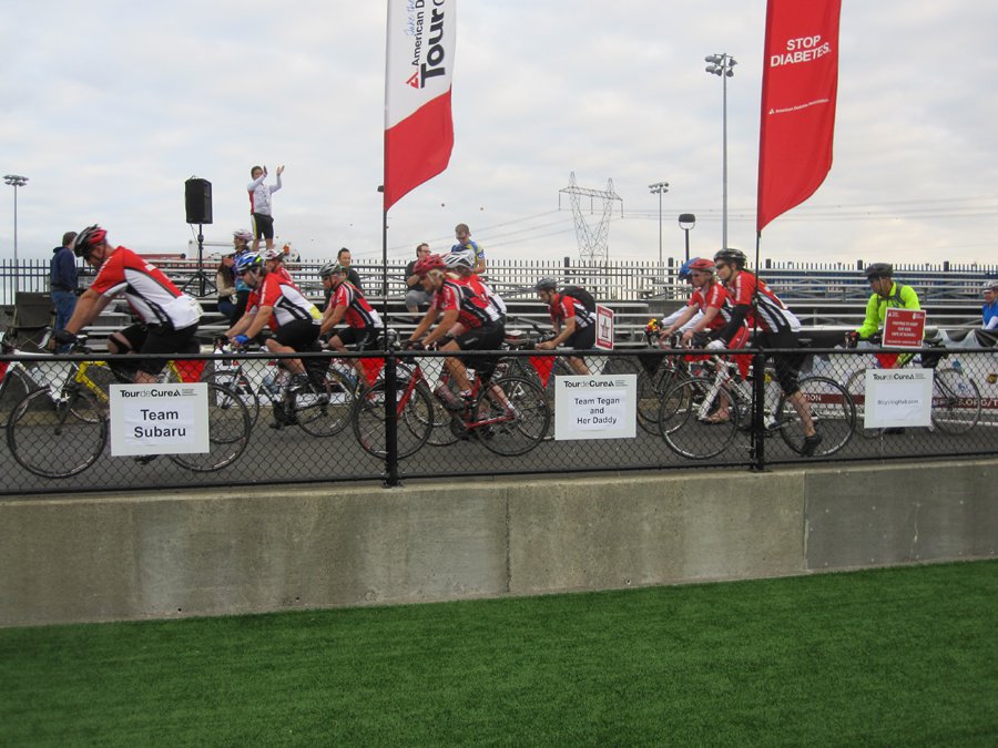 Red Riders start the Ride. Red Riders are those who have diabetes. The American Diabetes Association recognizes them with a Red Rider Jersey.