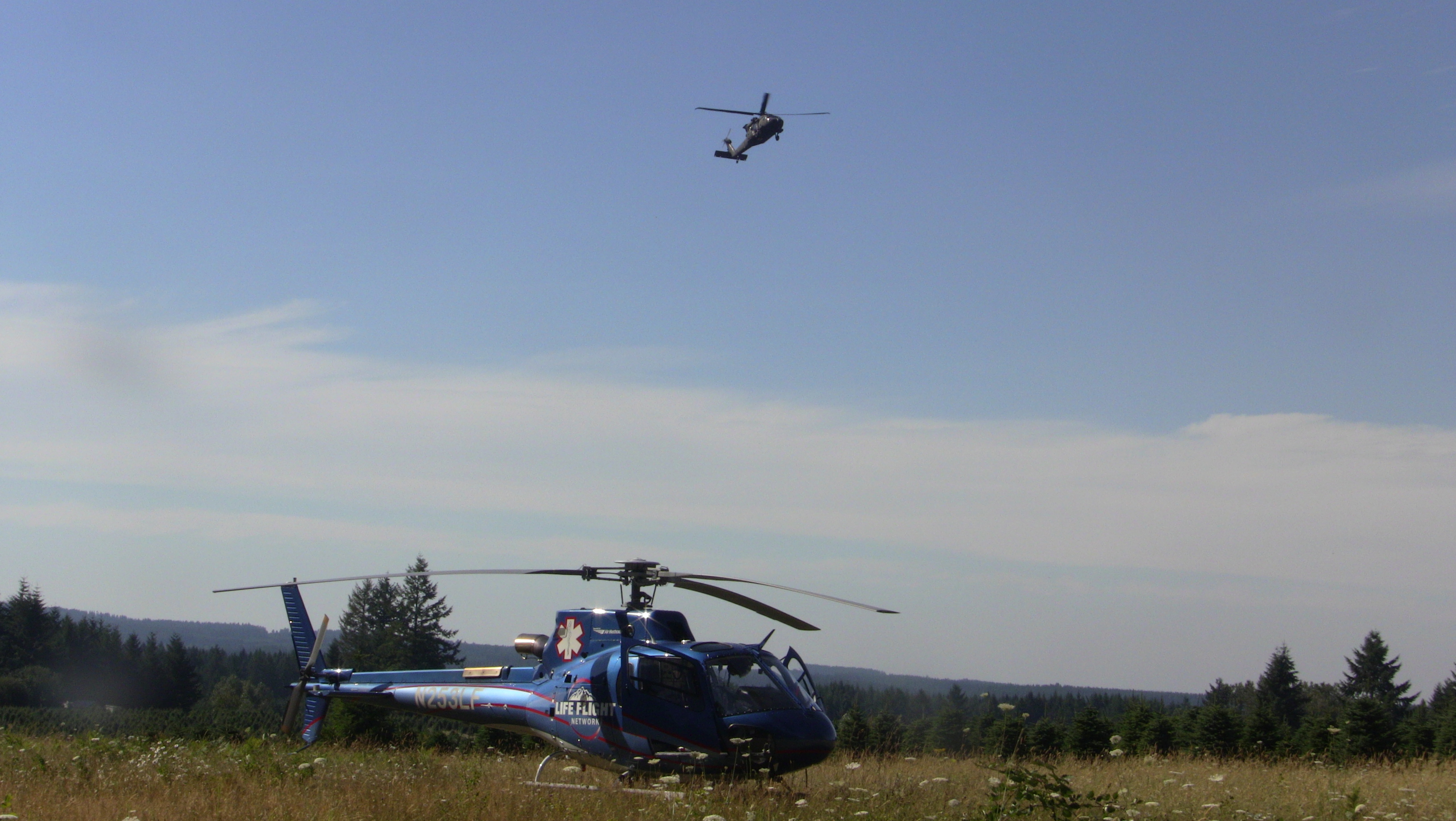 life flight and Air National guard copters